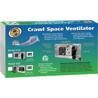 Tjernlund UnderAire™ Crawl Space Ventilator — Deluxe One-Fan, 110 CFM, Model# V1D  Confined Space Ventilators
