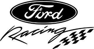 JP Vinyl Design   Ford Racing Logo with Checkered Flag  Vinyl Decal   6"   Black Automotive