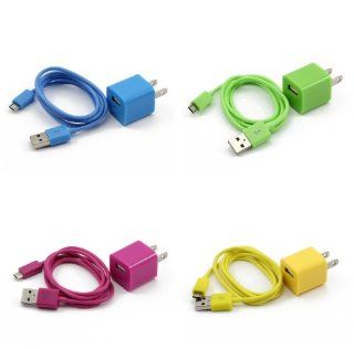 4X Colorful 2in1 US Plug Wall Charger Adapter + Micro USB Data Sync Charger Cable Cord for Samsung Galaxy S2 S3 i9100 i9300 S5830(Hot Pink, Green, Yellow, Sky Blue) Electronics