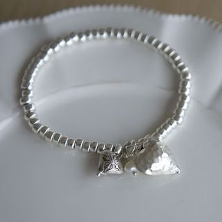 silver hammered heart beaded bracelet by samphire jewellery