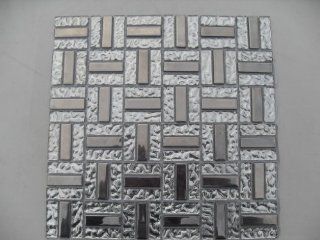 BEAUTIFUL MOSAIC GLASS BACKSPLASH TILE FOR KITCHEN AND BATH IN GLOSSY SILVER 1fT sq RECTANGLE HAS CHROME LOOK    