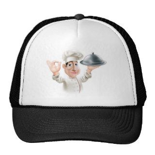 Cartoon chef with serving tray mesh hats