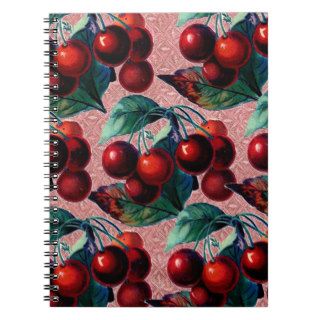 Vintage Bunch of Red Cherries Antique Fruit Design Spiral Notebook