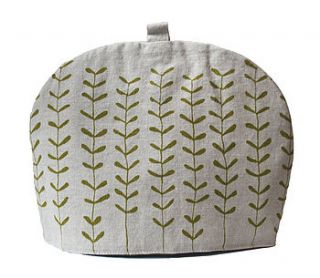 hand made tea cosy green sprigs by leaf