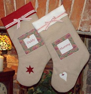 linen and liberty print stocking by tuppenny house designs