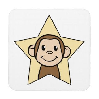 Cute Cartoon Clip Art Monkey with Grin Smile Star Drink Coaster