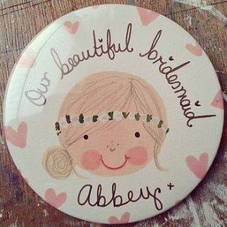 personalised bridesmaid/flower girl badge by love lucy illustration
