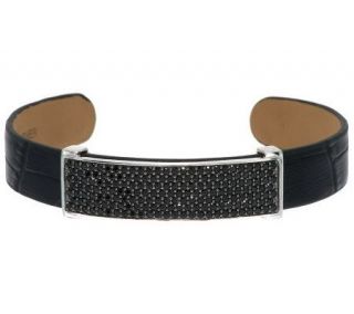2.70 ct tw Black Spinel Pave Leather Sterling Bracelet —