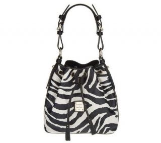 Dooney & Bourke Leather Zebra Print Drawstring Bag —