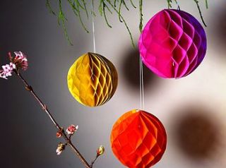 set of three paper honeycomb baubles by the forest & co