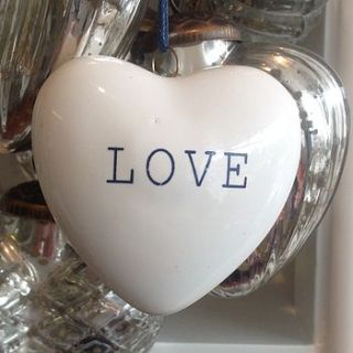 white ceramic love and joy baubles by og home