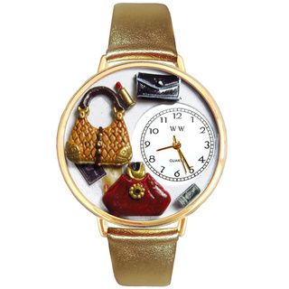 Whimsical Women's Purse Lover Theme Gold Leather Strap Watch Whimsical Women's Whimsical Watches