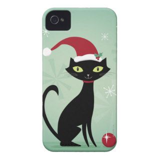 christmas black cat with santa hat iPhone 4 cases