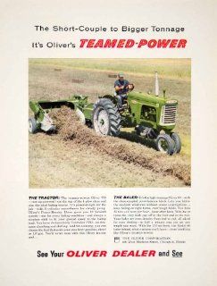 1959 Ad Oliver Tractor Baler PTO Teamed Power Farming Hay Making Accessory Row   Original Print Ad   Oliver Tractor Posters