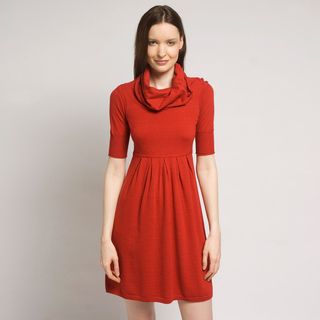 Qi Drew   Vestido de mujer tipo suter con cuello vuelto holgado, rojo QI Cashmere Casual Dresses