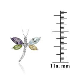 Glitzy Rocks Sterling Silver Multi gemstone and Diamond Dragonfly Necklace Glitzy Rocks Gemstone Necklaces