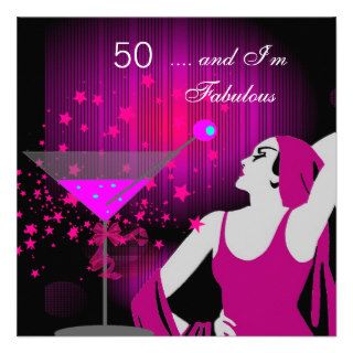 50th Birthday Party Fabulous 50 Diva Pink White Invite