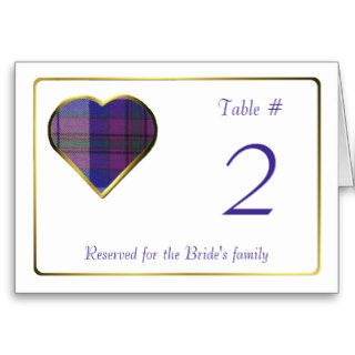 Plaid Heart Wedding Reception Table Number Cards