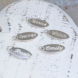 handmade personalised silver name charm necklace with birthstone by indivijewels
