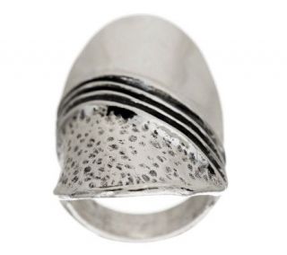 Or Paz Sterling Polished & Textured Elongated Ring —