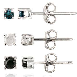 DB Designs Sterling Silver 3/8ct TDW Diamond Stud Earrings (Set of 3) DB Designs Diamond Earrings