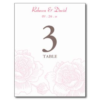 Hand drawn roses table number pink post cards