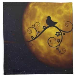 Bird on a Vine Silhouette with Moon and Starry Sky Cloth Napkins