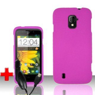 ZTE Majesty Z796c (StraightTalk) 2 Piece Snap On Rubberized Plastic Case Cover, Pink + CAR CHARGER Cell Phones & Accessories