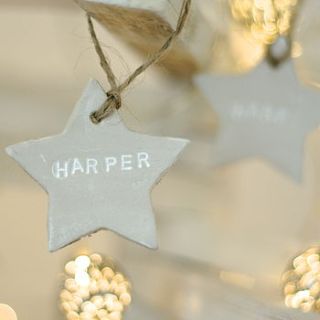 personalised natural clay star decorations by ditto