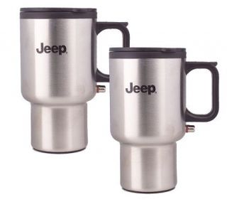Set of 2 Jeep 14oz. Stainless Steel Travel Mugs w/Car Adaptors —
