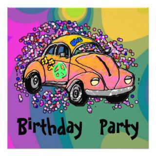 Hippie Volkswagon Birthday Party Invitations