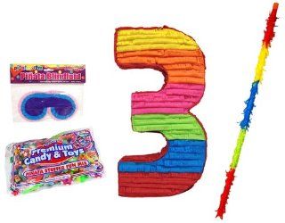 Number Three Pinata Kit Including Pinata, Buster Stick, Blindfold, 2 lb Toy and Candy Filler Toys & Games