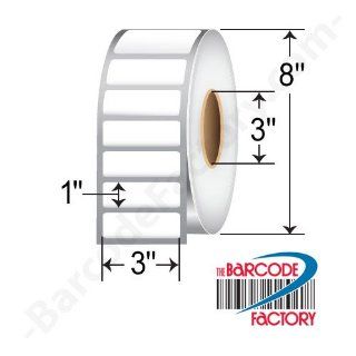 (10000303 B) BarcodeFactory 3x1 Direct Thermal Label [3" Core, 8" OD, 5500/Roll, 8 Rolls/Case]  Shipping Labels 