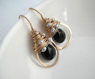 onyx and silver pearl earrings by sarah hickey