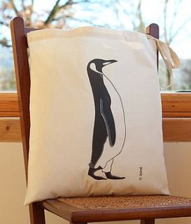 penguin print cotton tote bag by bird