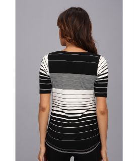 Nally & Millie Striped Half Sleeve Ruched Tee Black/White