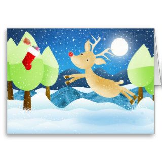 Rudolph's christmas stocking greeting cards