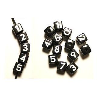 Black Plastic Vertical Hole Number Cube Beads, Mixed Numbers, Jumbo 11mm, 50 beads