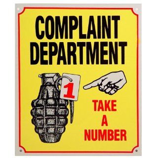 Shop Complaint Dept Take A Number Metal Sign at the  Home Dcor Store. Find the latest styles with the lowest prices from Imports