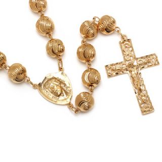 Sterling Essentials Gold Plated Bronze Diamond Cut Beaded Jesus Rosary