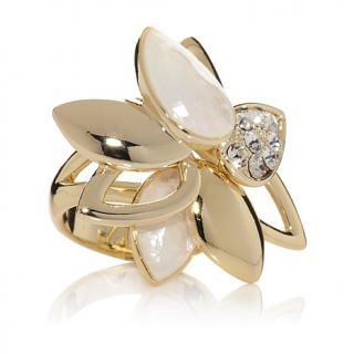 Roberto by RFM "Livilla" White Stone and Pavé Crystal Goldtone Floral Ri