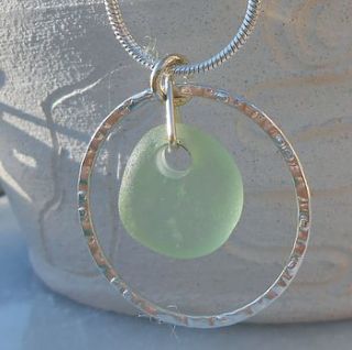 seaglass and hammered silver ring necklace by cottons handmade