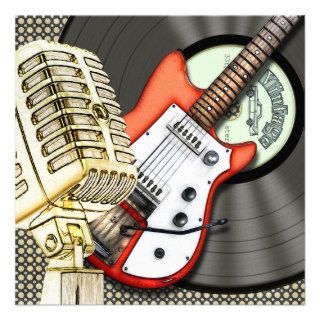 Vintage Guitar and Microphone Party Invitations