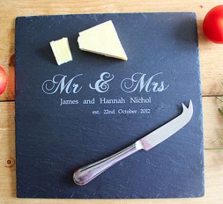 'mr and mrs' personalised slate cheese board by the rustic dish