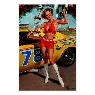 Vintage Retro Gil Elvgren Car Race Pin Up Girl