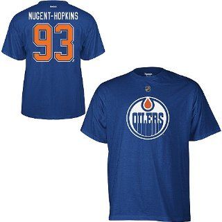 Edmonton Oilers Ryan Nugent Hopkins Blue Name and Number T Shirt  Football Apparel  Sports & Outdoors