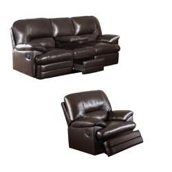 Coney Coffee Italian Leather Reclining Sofa and Recliner Chair Sofas & Loveseats