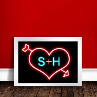 personalised neon love heart print by ink & sons