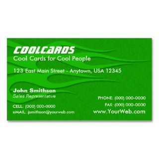 Green Metal Flake (simulated) Flames Business Card