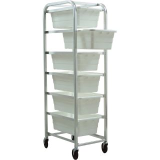 Quantum Storage 6 Shelf Cart With 6 Cross Stack Tubs — 27in. x 19in. x 71in. Cart Size, White  Mobile Bin Units